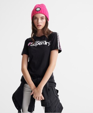 Superdry Swiss Logo Sport Női Pólók Fekete | RKNBW4352